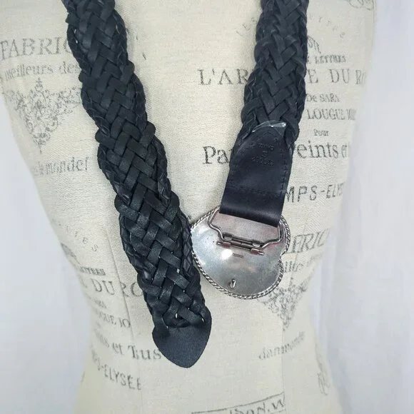 Vintage Heart Conch Belt Small Black Weave Leather